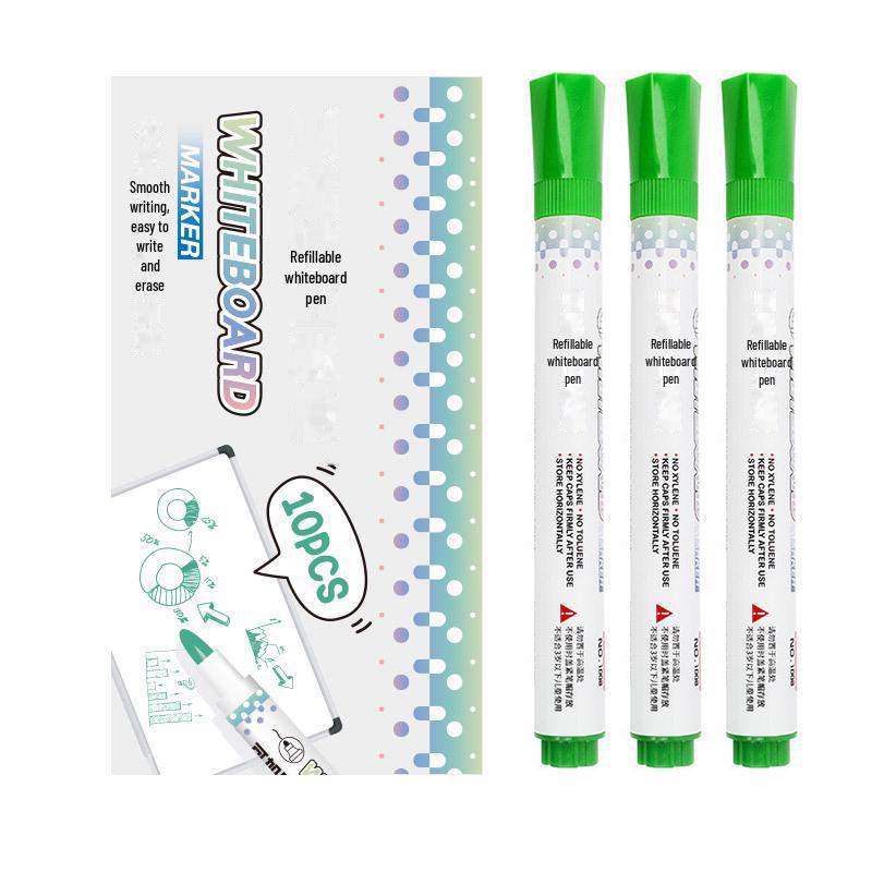 Ink-refillable Whiteboard Pen Set with Erasable, Black, Colored Thick-tip Markers. Features Water-based Formula and Large-capacity Design.