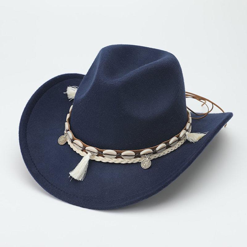 Western Cowboy Hat Ethnic Wool Jazz Hat Fashion Convex Top Men's and Women's Felt Hat Top Hat