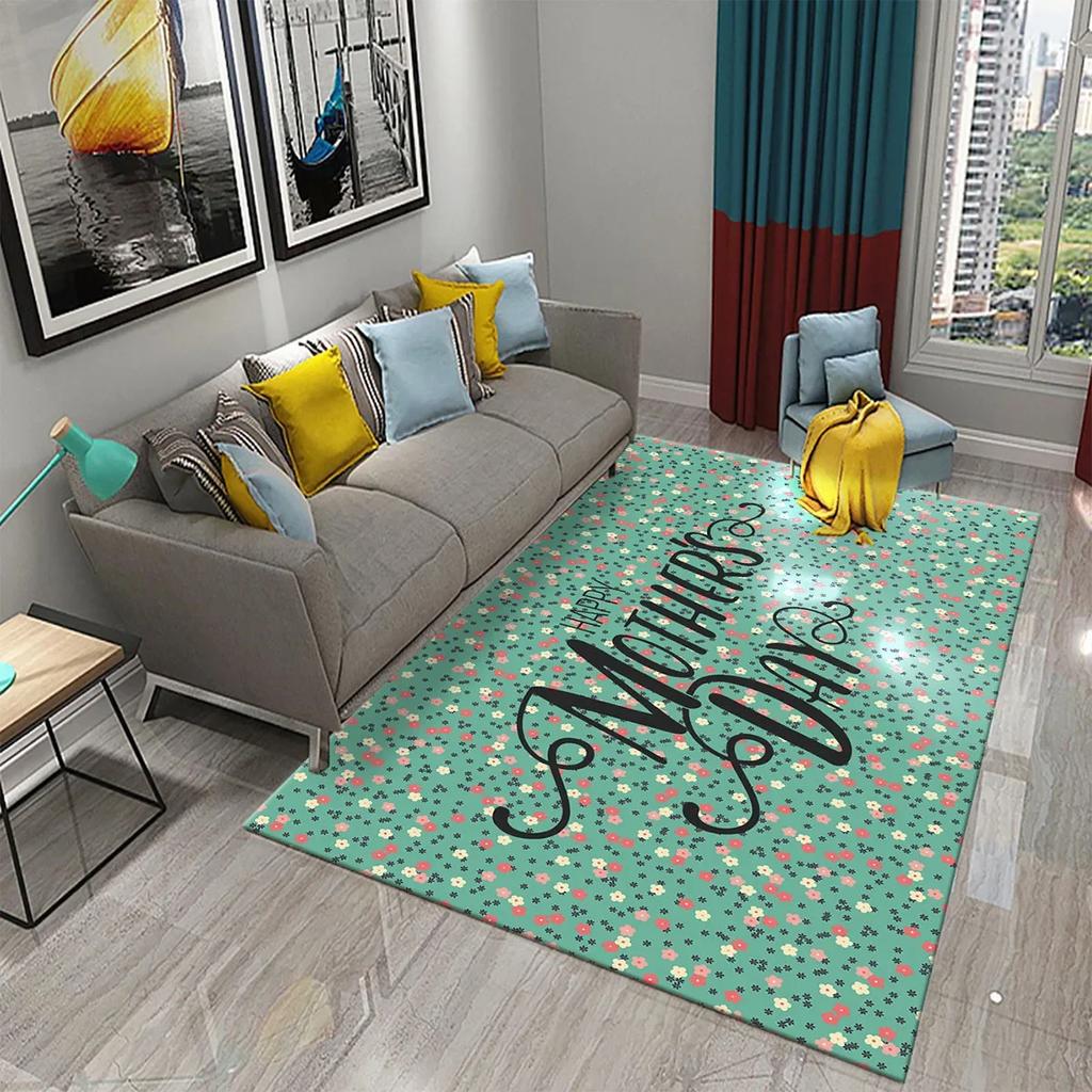 Mother's Day Happy Carpet Romantic Warm Rugs Living Room Bedroom Rug Heart Carpet Baby Girl Soft Play Floor Mat Kitchen Parlor