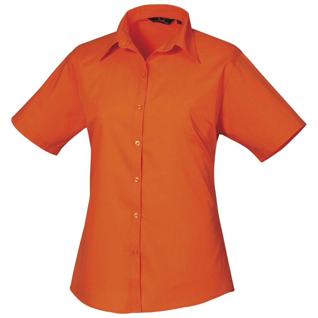Premier Kurzarm-Popeline-Bluse/einfarbiges Arbeitshemd 6 Orange