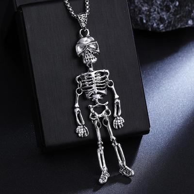 Herren Trendige Edelstahl Skelett Anhänger Halloween Halskette