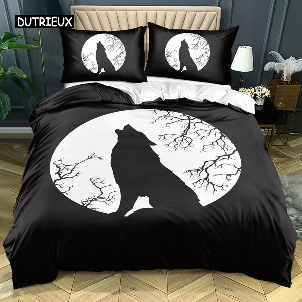 3D Wolf Bettwäsche Set Schwarz Weiß Traumfänger Stammesnationalitätenstil Bettbezug Für Teenager Erwachsene Frauen Männer Schlafzimmer Dekoration