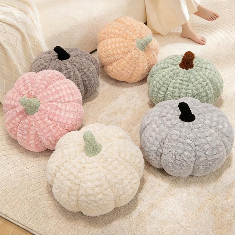 Macaron Color Pumpkin Plush Pillow With Soft Short Hair For Home Decor And Halloween Gift