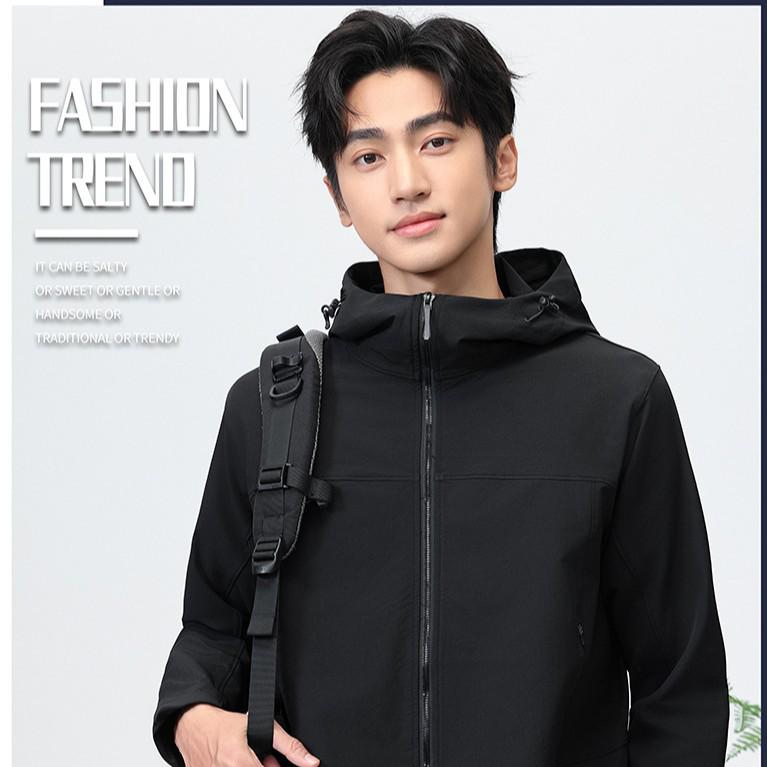 Unisex Windproof Softshell Hooded Jacket - Warm Outdoor Autumn/Winter Coat with Customizable Logo XL
