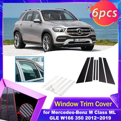 Door Window Trim Cover for Mercedes-Benz M Class ML GLE W166 350 2012~ Carbon Fiber Chrome Sticker Pillar Posts Accessories