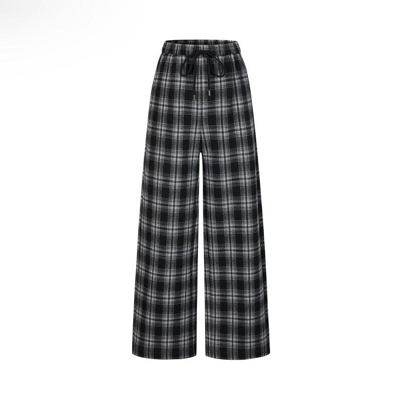 JIUZI Annakol Women's Retro Plaid Loose Straight-Leg Pants