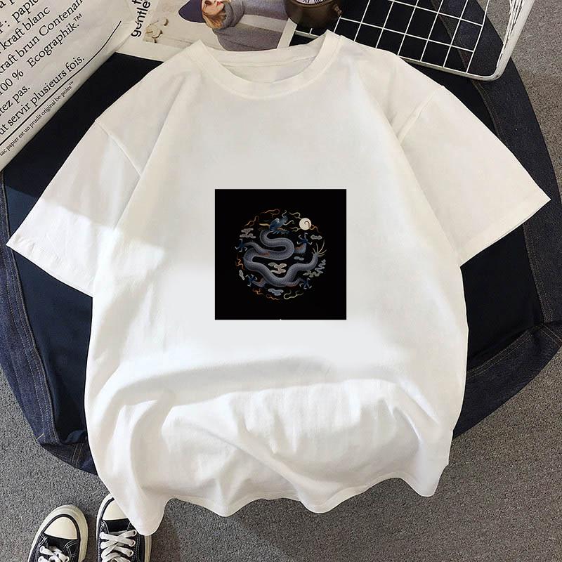 Fashion Dragon Printing Women Aesthetic T-Shirt Tops Summer Graphic Casual T-Shirt Women New Style White Women's Clothes