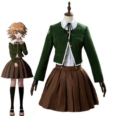 Anime Danganronpa Chihiro Fujisaki Kostium Cosplay Mundurek Szkolny JK Garnitury Brązowy Zestaw Plisowana Spódnica Kostiumy Halloween dla Kobiet