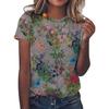 Summer Elegant Temperament Retro 3D Flower Pattern Printed Round Neck Short Sleeved Women's T-shirts