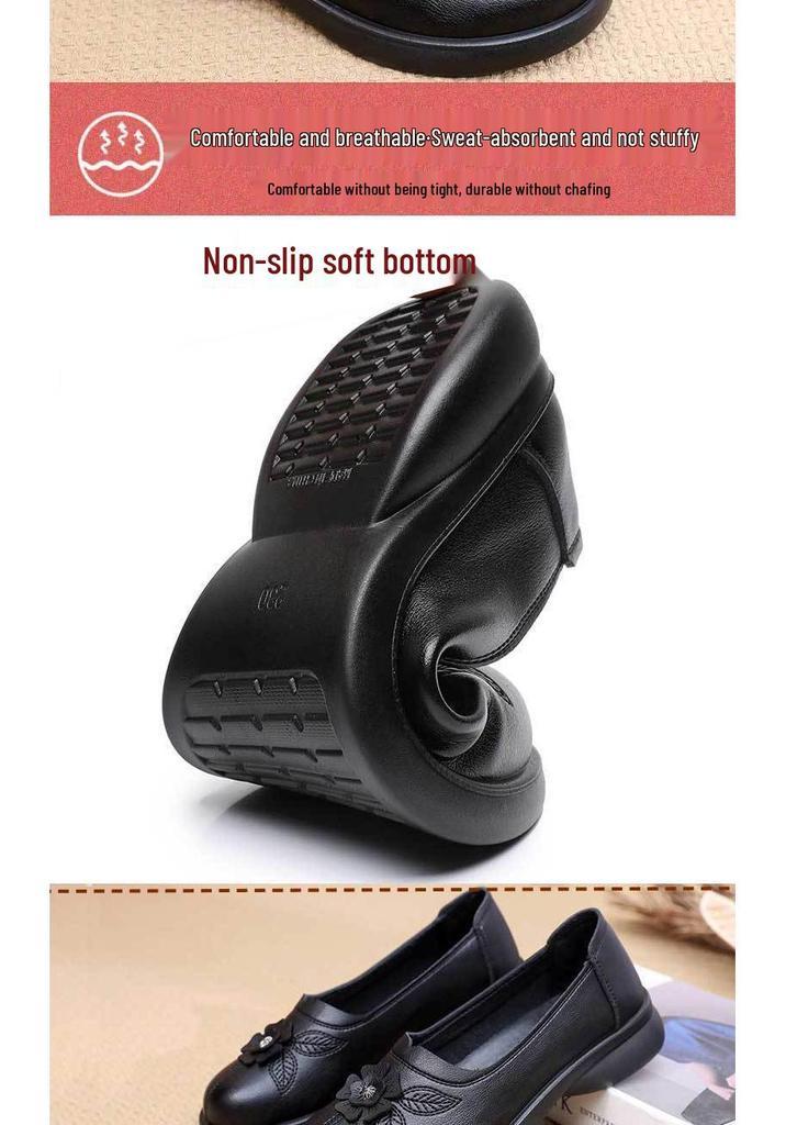 2026 Spring/Autumn Women's Flat Slip-On Leather Shoes for Wide Feet - Lightweight, Super Soft, Perfect for Middle-Aged and Elderly