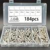 184pcs M6 Stainless Steel Beveled Flat Head Hex Socket Head Screws, Flange Nuts, Furniture Screws, Bed Repair Screws