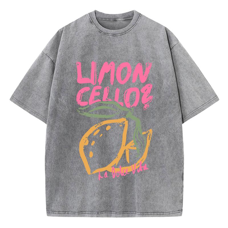 Lemon Cellos Creative Fruit Prints Washed TShirt Women Cotton Tops ONeck Comfortable Distressed T Shirts Summer Womans Clothes