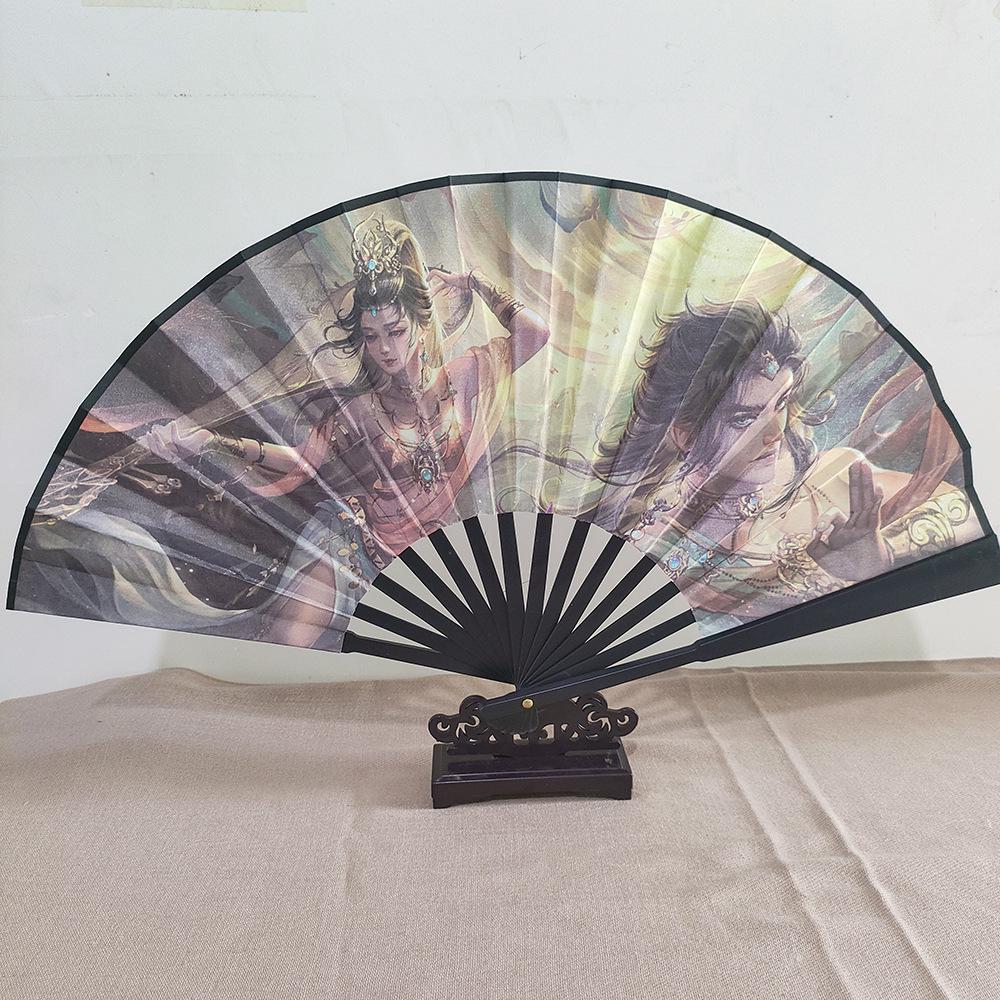 Ancient Style 8-Inch Folding Plastic Fan with Tassel for Men's Hanfu Dance