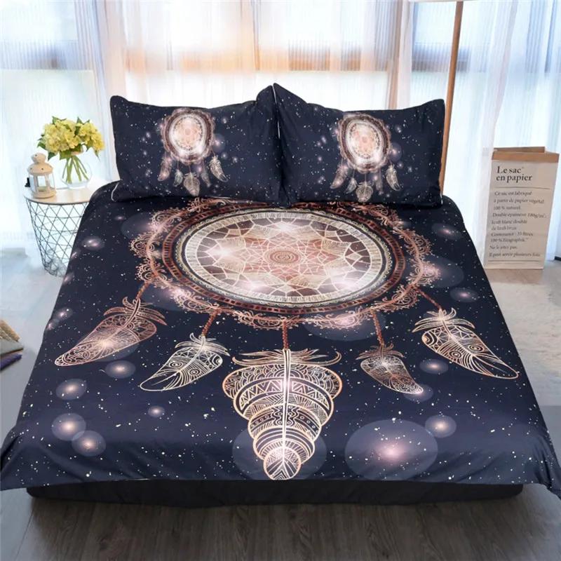 Dropship Beautiful Family Duvet Cover Set Black Bedding Set Dreamcatcher Galaxy Boho Beddings Home Bed Sets 3pcs Feathered Moon