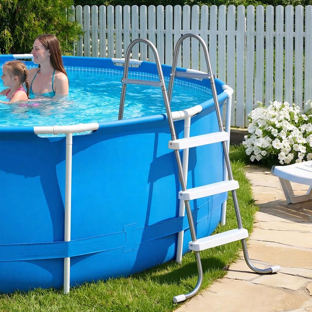 Above Ground Pool Ladder, 3-Step Steel A-Frame Swimming Pool Stairs for 106.7 Cm High Wall, 136 Kg Capacity Entry/Exit Steps with Secure Non-Slip