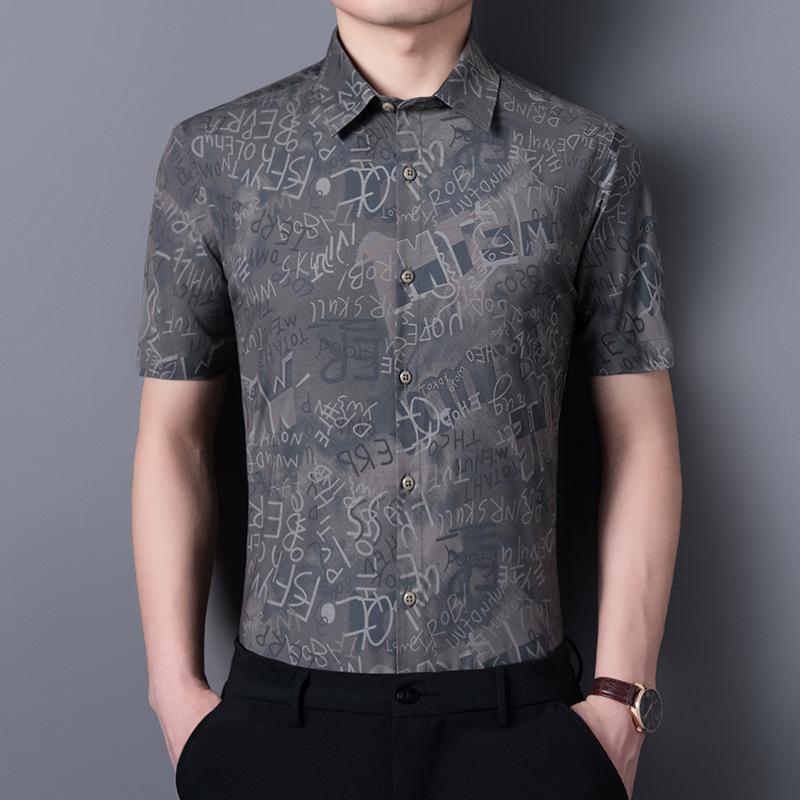 Summer Shirt Men Short Sleeve Fashion Korean Version Slim Fit Ruffian Print Shirt Free Ironing Leisure Port Style Top Coat