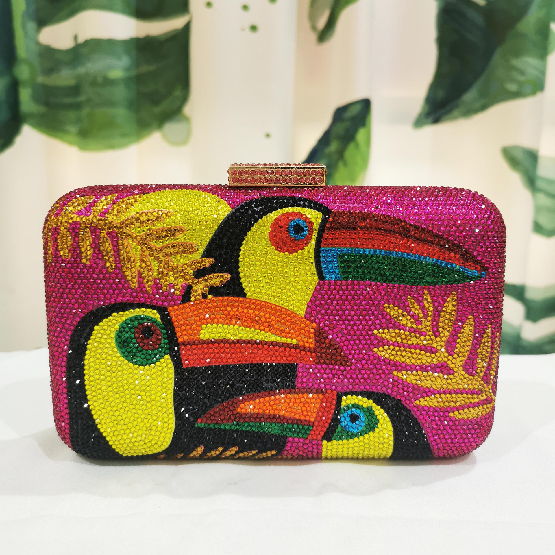 

Novelty Toucan Bird Women Crystal Evening Bags Rhinestones Box Minaudiere Clutch Party Cocktail Handbag Diamond Chain Purse Mini(Max Length 20cm)