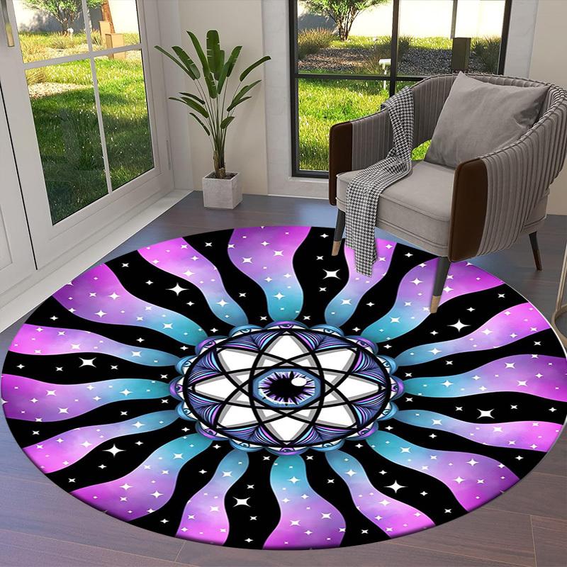 1pc Psychedelic Eye Mandala Round Carpet, Made of Polyester,Perfect for Decorating Office Chairs, Living Rooms,Vibrant Decorative Rug