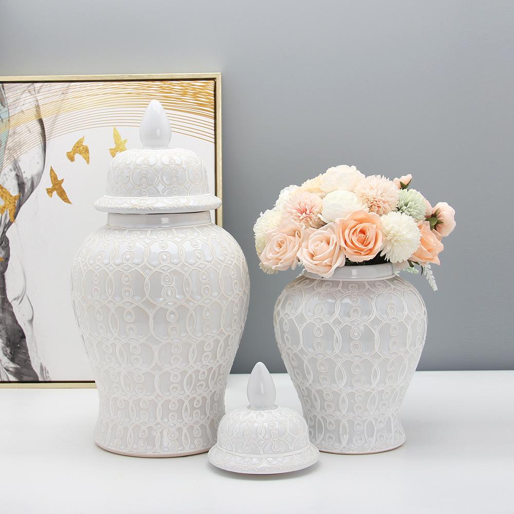 Nordic White Flower Vase Home Living Room Decoration Ceramic General Jar Tea Seal Jar Ceramic Storage Jar Home Decoration