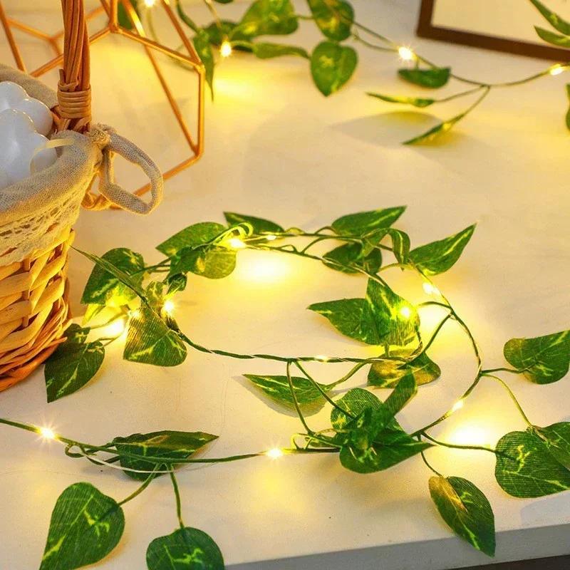 

2/5/10 м шелковые листья искусственные лианы зеленые листья плюща светодиодные гирлянды для дома свадьба подвесные гирлянды искусственные растения декор 5M 50LED-Battery
