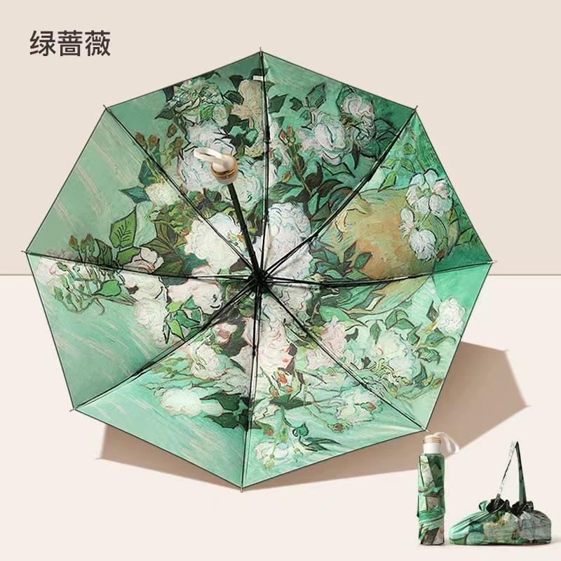 3-Folding Compact Umbrella Upf50+ Vinyl Sun Protection 8-Rib Double Layer Portable Parasol For Women Lightweight Travel Umbrella