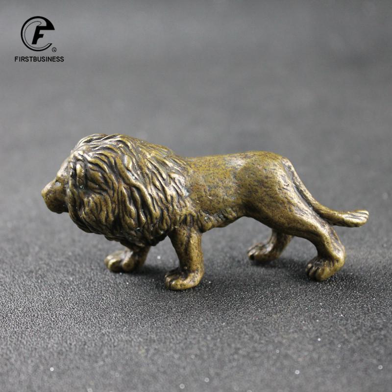 Antique Bronze Male Lion King Statue Small Ornaments Solid Copper Mountain Lions Miniature Figures Brass Sculpture Crafts Decor