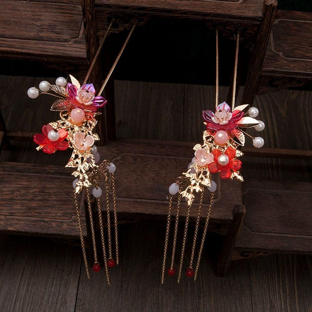 Zinc Zinc Alloy Bridal Headwear Tassel Earrings Hairpin Set Jewelry Wedding Hair Sticks  Girl
