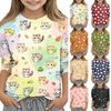 Kinder Tierdruck Rundhals Dreiviertelarm Lässiges T-Shirt Weicher Bequemer Stoff Leichtes Design Geeignet für den Alltag