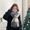 Classic Long Tassel Neckscarf Soft Women Thickened Scarf Soft Plaid Knitted Scarf  Spring