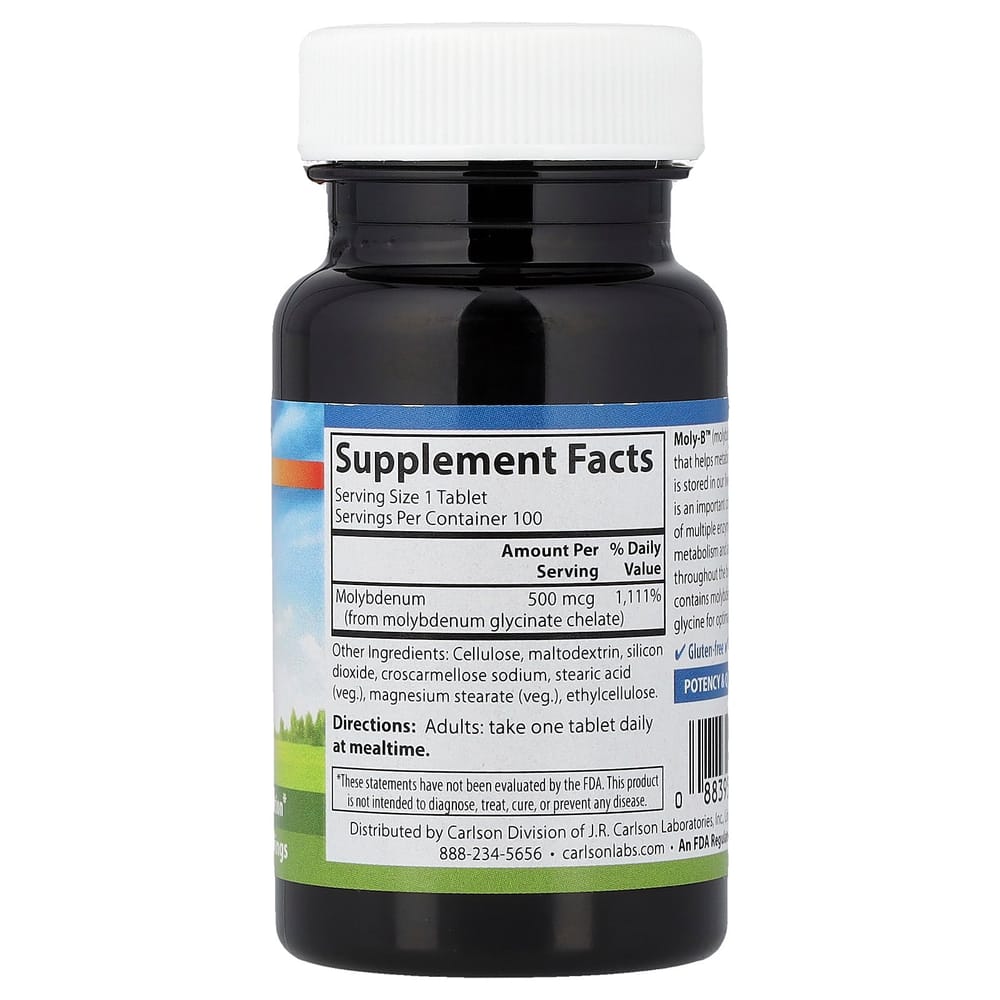 Carlson Labs Moly-B 500mcg Vegetarian Tablets, 100 Count