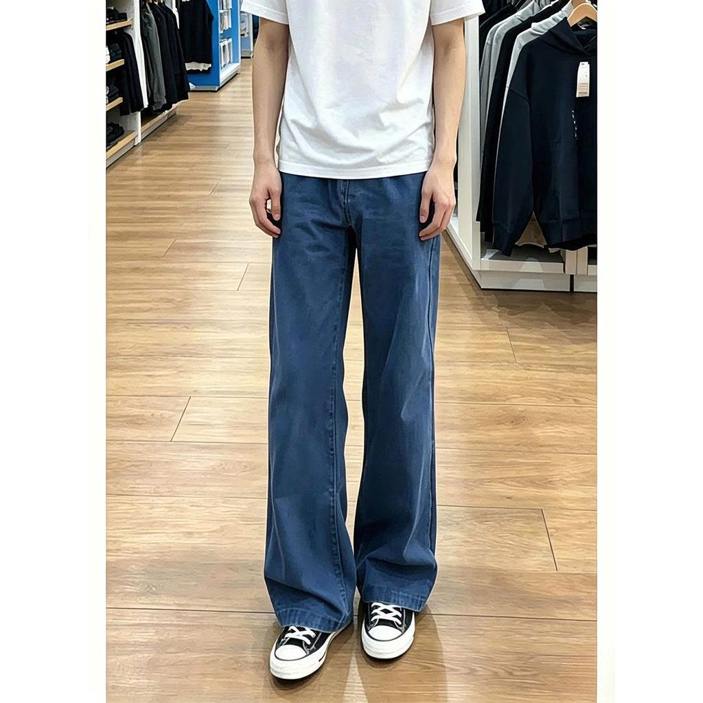 Blue American season retro slim-fit jeans logging slightly pull French overalls men's summer straight pants ean