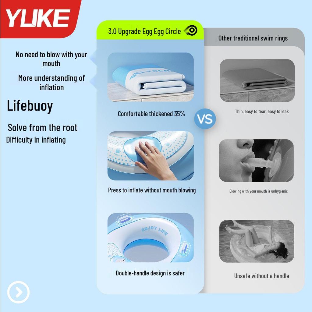 Enhanced Anti-Rollover Swim Ring for Adults & Kids, Unisex Lifebuoy, Inflatable Underarm Ring, Portable Swim Gear