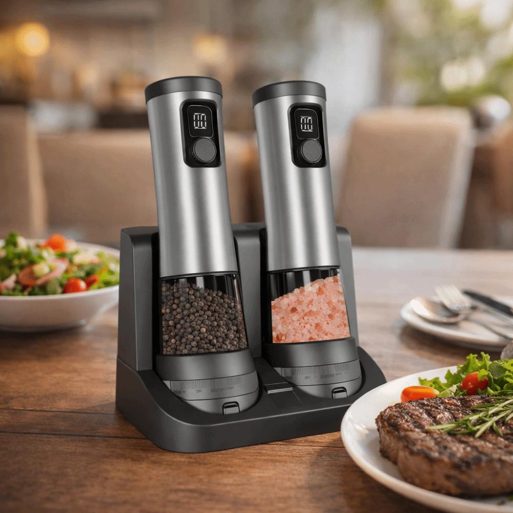 LED Indicator Electric Pepper Salt Grinder Set Adjustable Coarseness Pepper Salt Mill Restaurant