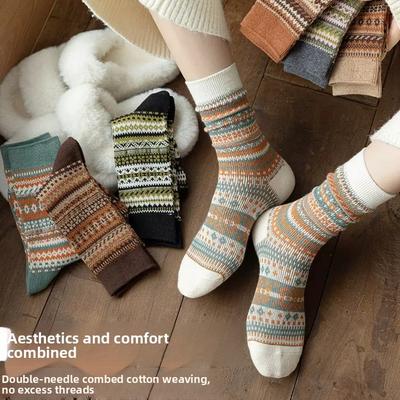 Female Autumn and Winter New Vintage Pure Cotton National Wind Long Socks