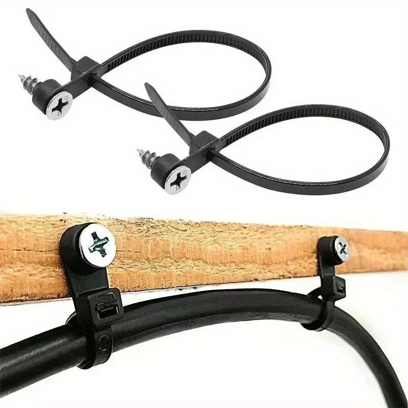 100pcs Creative Nylon Cable Ties with Screw Mounting Holes, Self-Locking Loop Strapping, DIY Office Cable Harness Organizer