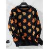 Ladies' Elegant Autumn Leaf Printed Sweater - Soft Elastic Long Sleeve Round Neck Hoodie with Fallen Leaf Pattern