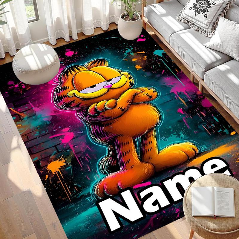 Custom Name Personalized Garfield Print Carpet, Versatile Home Decor Rug, for Playroom, Apartment, Balcony, Entryway, Hallway Gift