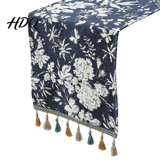 Soft Fabric Table Runner Floral Jacquard Runner Flower Bird Leaf Vintage Elegant