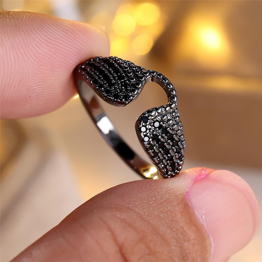 Luxus Damen Zirkonstein Schwarzgold Farbe Hochzeit Versprechen Liebe Verlobungsringe Für Damen