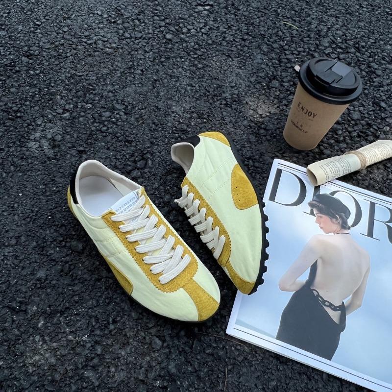 Leather retro casual sports shoes women's spring and summer new color matching lace-up flat bottom soft bottom