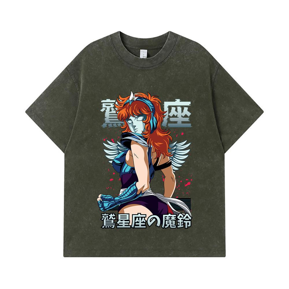 

Стиранные футболки 275 г/м² 100% Хлопок Saint Seiya V9 Орел Марин Принт Унисекс Тяжелая Хлопковая Футболка S армия зеленый