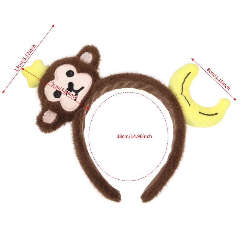 1Pcs Soft Faux Plush Monkey Hairband Funny Banana Hair Hoop Cartoon Animal Headbands Creatures Theme Party Costume