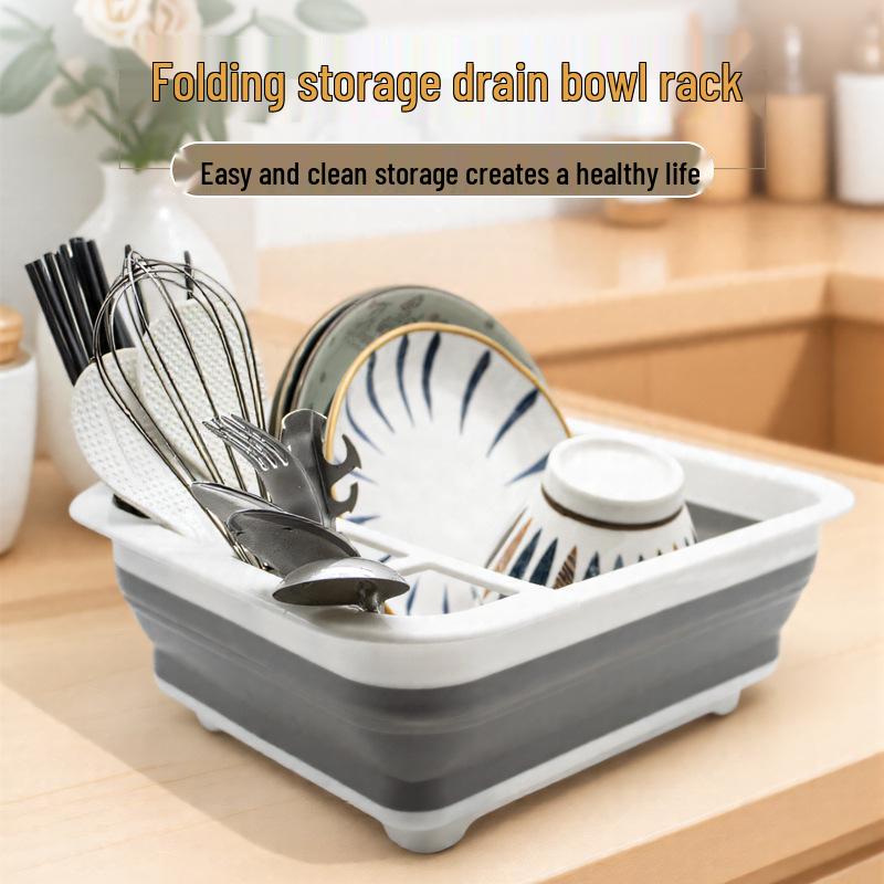 Foldable Kitchen Dish Drying Rack, Telescopic Draining Basket for Bowls, Chopsticks, and Tableware