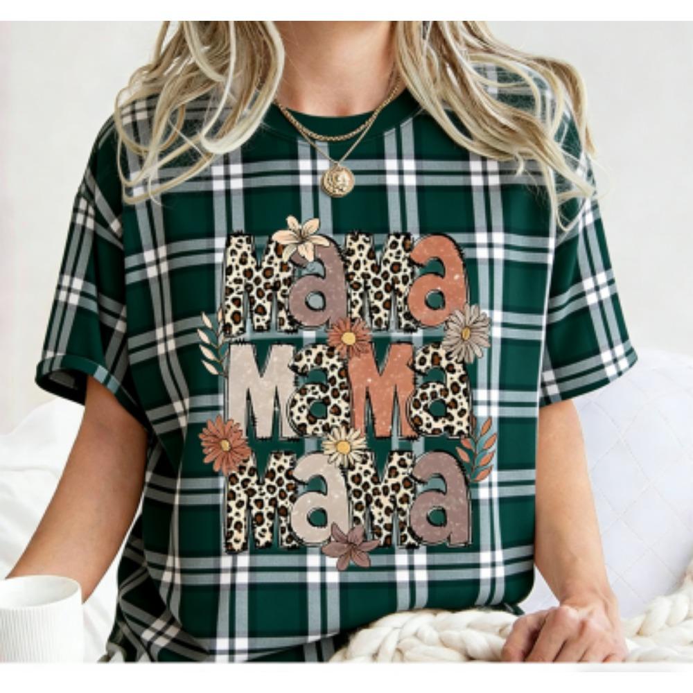 Fashion Funny Flower Leopard Mama Letter Print Women's Short Sleeves T-Shirt Loose Casual Summer Outdoor Street Women's Tees Tops