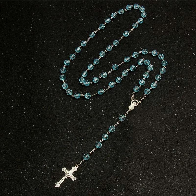 8mm Modeschmuck Rosenkranz Damen Halskette Hohe Qualität DIY Jesus Christliches Kreuz Halskette und Anhänger Lange Kette Schmuck Schmuck