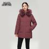 XueZhongFei Women's Mid-Length Hooded Down Jacket with Fox Fur Collar