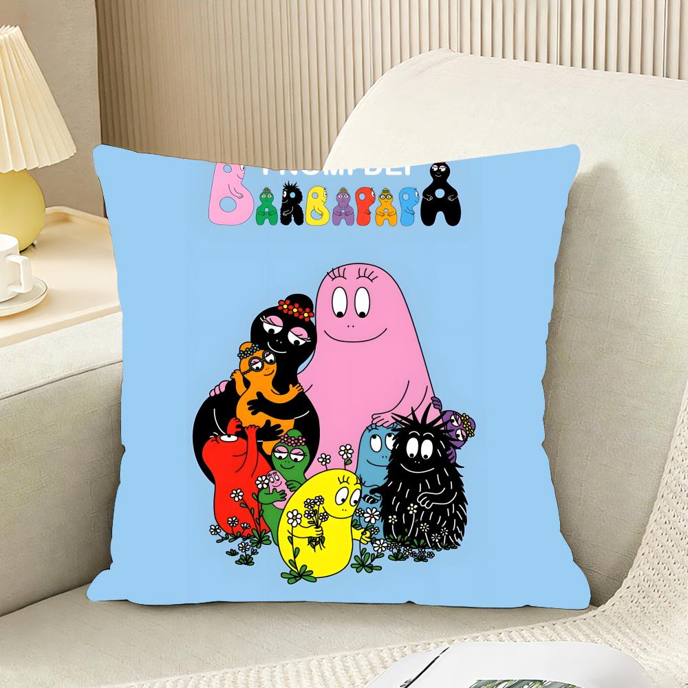 Cute Cartoon B-B-Barbapapas Cushion Cover Reversible Plush Pillow Cover For Car Sofa Bedroom Decorative Gift Pillowcase