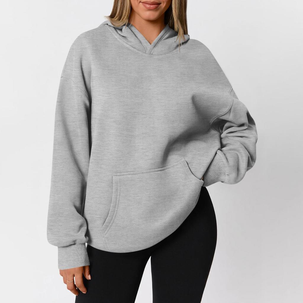 Women's  Fashion Zipper Hoodie Long Sleeve Hooded Pullover Sweatshirt Casual Solid Color Tops With Pockets