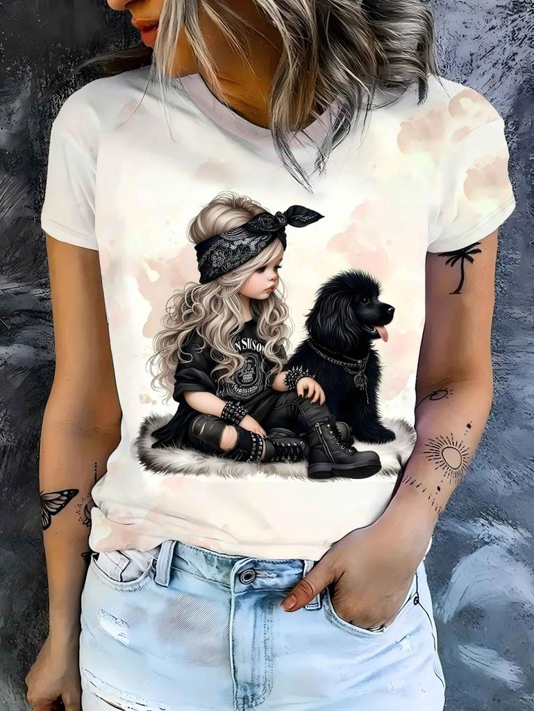 3D Printed Little Girl Graphics T-Shirt for Women Short Sleeves Summer Casual Streetwear O-Neck Tops Oversized Women Clothing