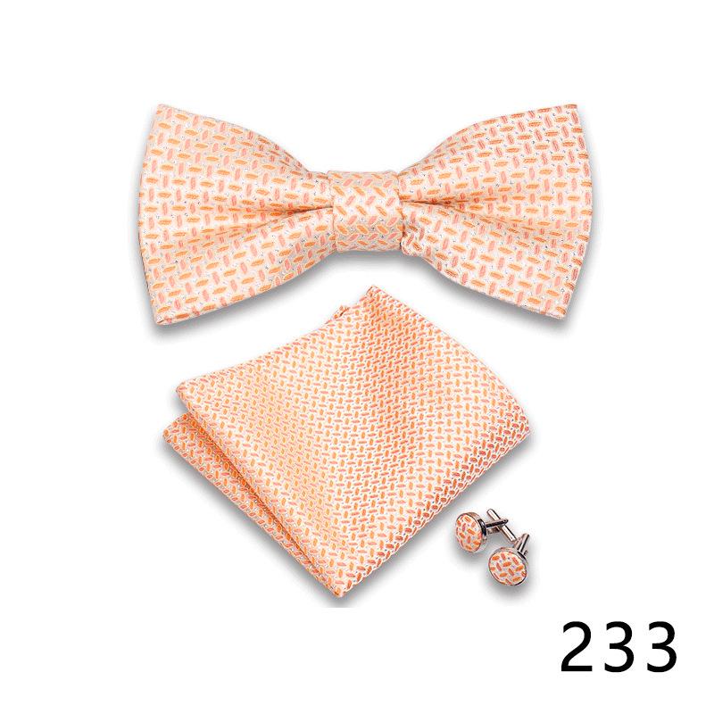 Men's Formal Bow Tie and Pocket Square Set for Banquets and Weddings, with Lapel Flower.